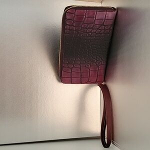 New w/o Tag Charming Charlie Charging Wristlet - Maroon Faux Crocodile Print
